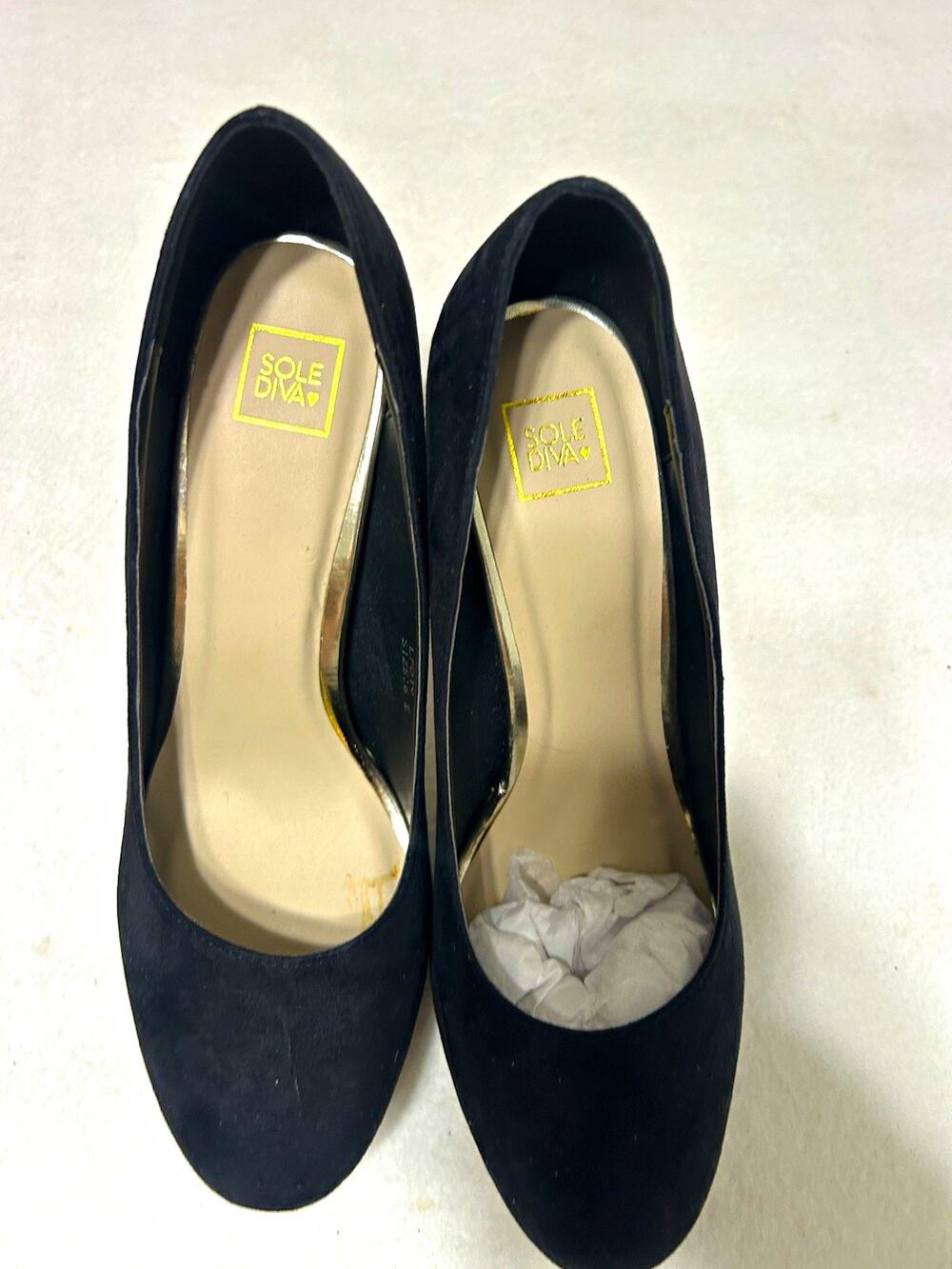 Sole Diva Black Platform Block Heel Pumps Round Toe Metallic Accent Women’s 10